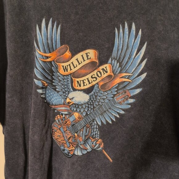 Men's Short Sleeve Vintage Look Band Tee Black Wash XXL Willie Nelson - Picture 2 of 6